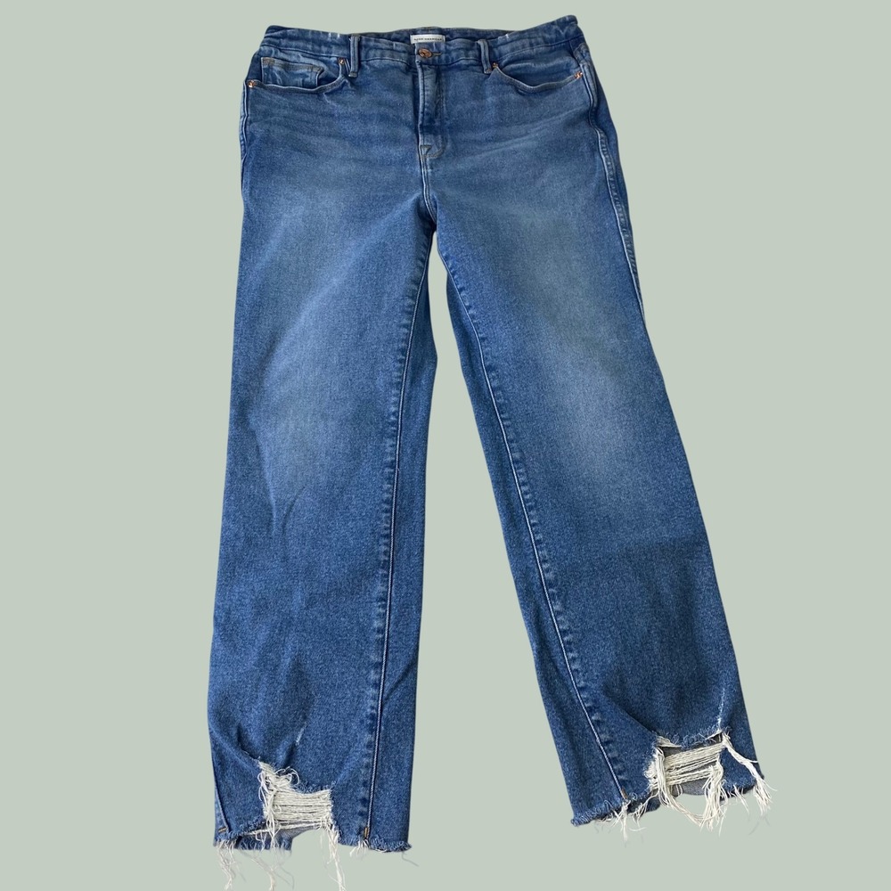 Good American Distressed Jeans Womens 14/32 (27 Inseam) Mom High Rise Frayed Hem